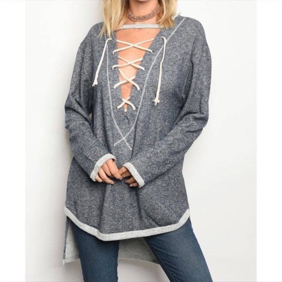 Sweaters - Navy Blue Speckled Choker Sweater